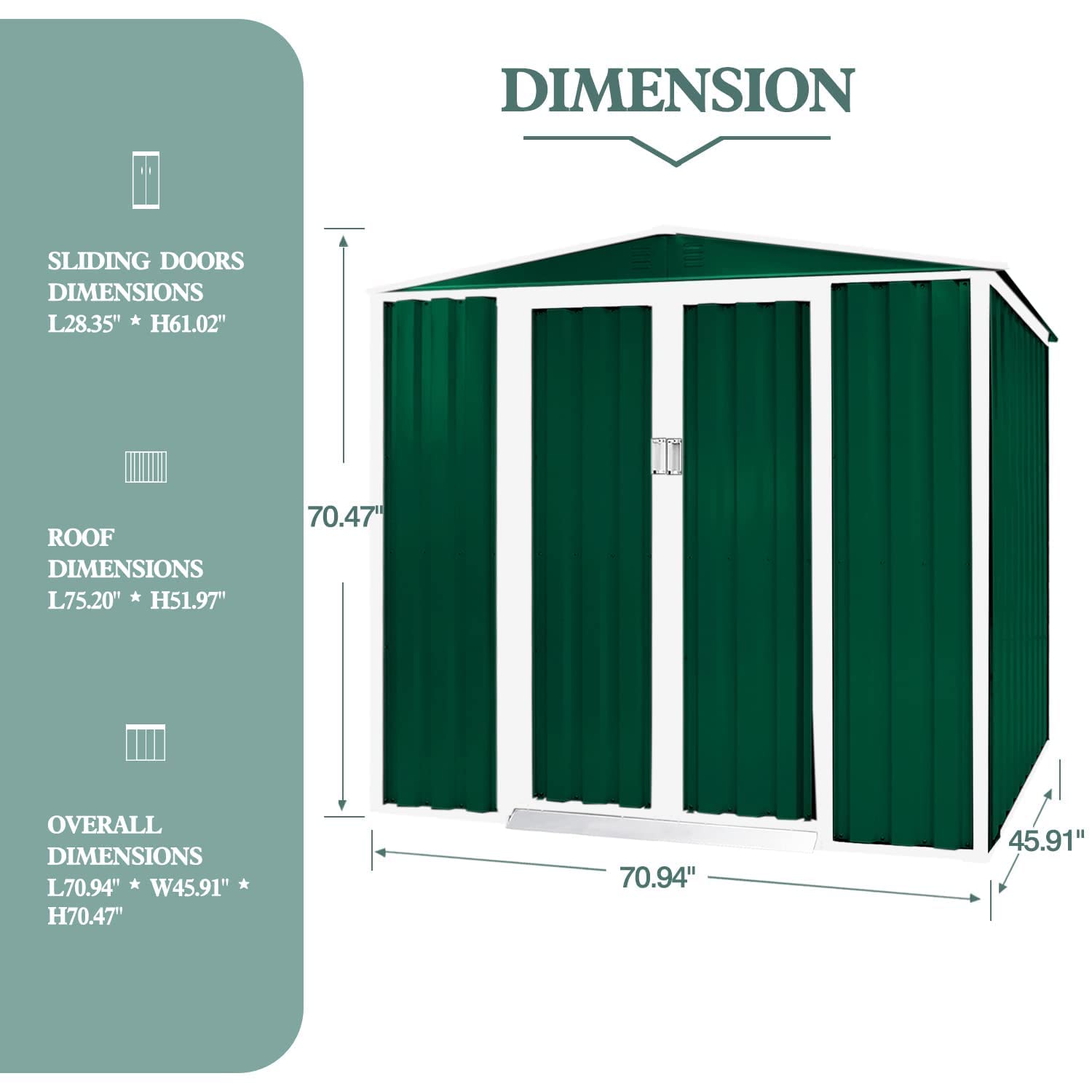 Oakmont Outdoor 4' × 6' Storage Shed Walk-in Garden Tool House with Double Sliding Doors, Yard Lawn (Green)