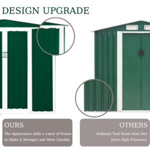 Oakmont Outdoor 4' × 6' Storage Shed Walk-in Garden Tool House with Double Sliding Doors, Yard Lawn (Green)