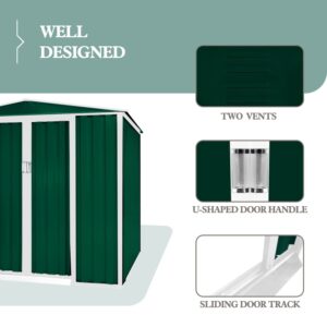 Oakmont Outdoor 4' × 6' Storage Shed Walk-in Garden Tool House with Double Sliding Doors, Yard Lawn (Green)