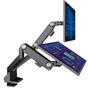 avlt dual 17"-35" monitor arm desk mount fits two flat/curved monitor full motion height swivel tilt rotation adjustable monitor arm - vesa/c-clamp/grommet/cable management - black