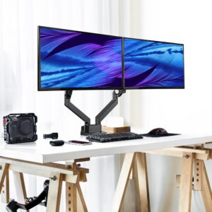 AVLT Dual 17"-35" Monitor Arm Desk Mount fits Two Flat/Curved Monitor Full Motion Height Swivel Tilt Rotation Adjustable Monitor Arm - VESA/C-Clamp/Grommet/Cable Management - Black