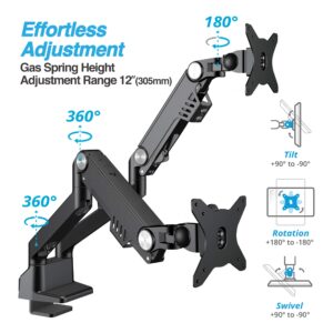 AVLT Dual 17"-35" Monitor Arm Desk Mount fits Two Flat/Curved Monitor Full Motion Height Swivel Tilt Rotation Adjustable Monitor Arm - VESA/C-Clamp/Grommet/Cable Management - Black