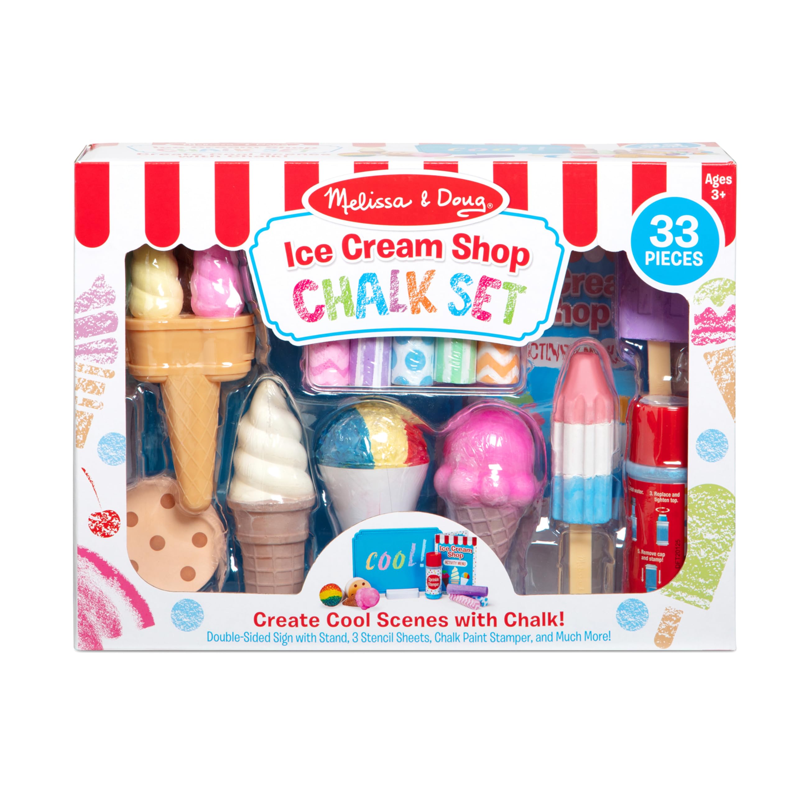 Melissa & Doug Ice Cream Shop Multi-Colored Chalk and Holders Play Set - 33 Pieces, Great Gift for Girls and Boys