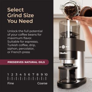 Mueller Ultra-Grind Conical Burr Grinder Professional Series, Innovative Detachable PowderBlock Grinding Chamber for Easy Cleaning and 40mm Hardened Gears for Long Life