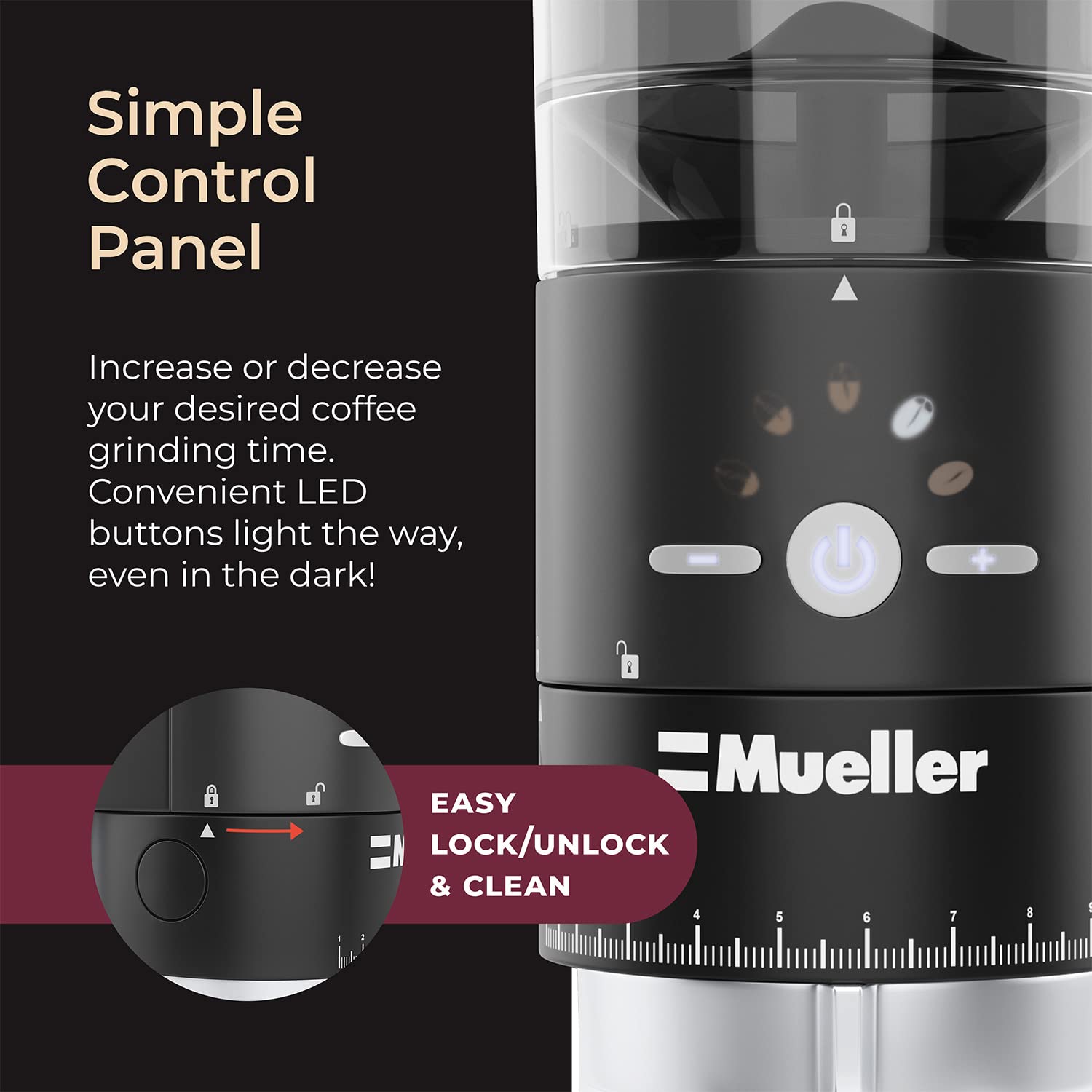 Mueller Ultra-Grind Conical Burr Grinder Professional Series, Innovative Detachable PowderBlock Grinding Chamber for Easy Cleaning and 40mm Hardened Gears for Long Life