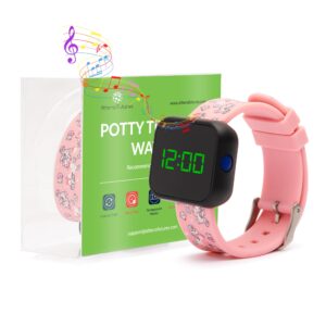 athena futures potty training toilet timer watch for girls & boys, fun flashing lights, music, rechargeable, smart sensor, alarm, kids, baby & toddler potty train toilet timer, pink
