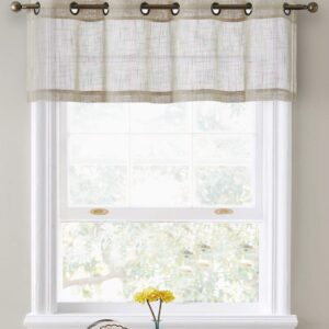 HLC.ME Abbey Faux Linen Textured Semi Sheer Privacy Light Filtering Transparent Thick Half Short Grommet Curtain Valance Topper for Small Windows, Bedroom & Bathroom (54 W x 18 L, Beige)