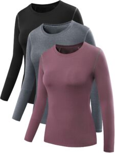 neleus women's 3 pack dry fit athletic compression long sleeve t shirt,8019,black/grey/rosy brown,us l,eu xl