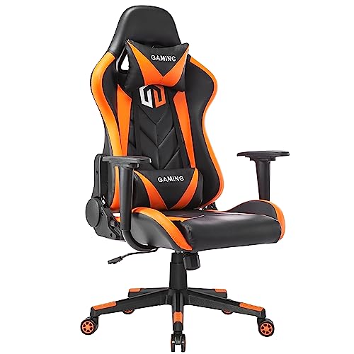 GOTMINSI Gaming Chair Racing Office Chair Computer Desk Chair Executive and Ergonomic Reclining Swivel Chair with Headrest and Lumbar Cushion (BK/Orange)