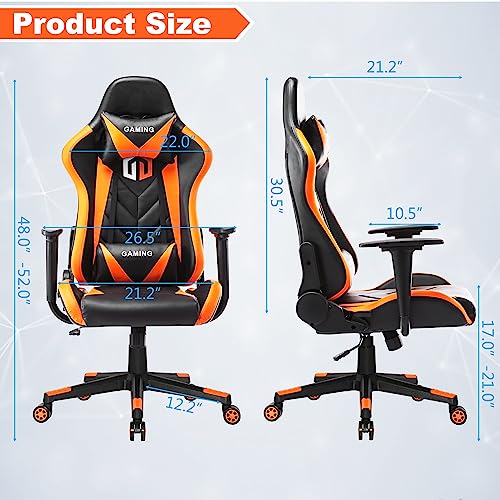 GOTMINSI Gaming Chair Racing Office Chair Computer Desk Chair Executive and Ergonomic Reclining Swivel Chair with Headrest and Lumbar Cushion (BK/Orange)