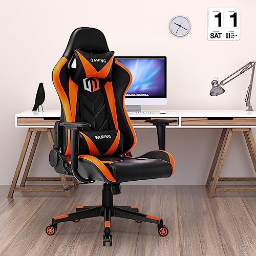 GOTMINSI Gaming Chair Racing Office Chair Computer Desk Chair Executive and Ergonomic Reclining Swivel Chair with Headrest and Lumbar Cushion (BK/Orange)