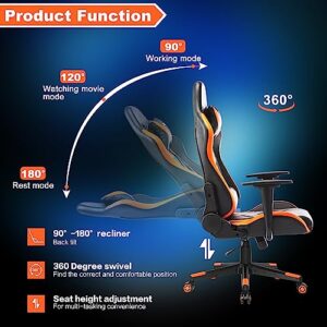 GOTMINSI Gaming Chair Racing Office Chair Computer Desk Chair Executive and Ergonomic Reclining Swivel Chair with Headrest and Lumbar Cushion (BK/Orange)