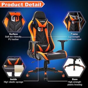 GOTMINSI Gaming Chair Racing Office Chair Computer Desk Chair Executive and Ergonomic Reclining Swivel Chair with Headrest and Lumbar Cushion (BK/Orange)