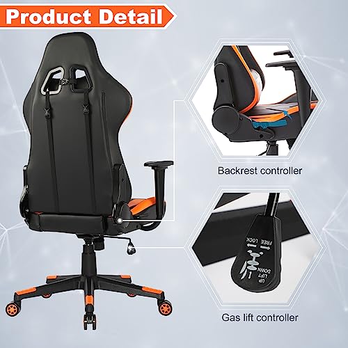 GOTMINSI Gaming Chair Racing Office Chair Computer Desk Chair Executive and Ergonomic Reclining Swivel Chair with Headrest and Lumbar Cushion (BK/Orange)