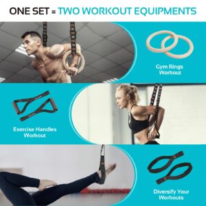 Vulken Wooden Gymnastic Rings with Adjustable Numbered Straps. 1.1'' Olympic Rings for Core Workout and Bodyweight Training. Home Gym Rings 1600lbs with Workout Handles