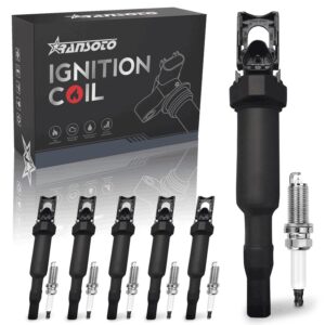 ransoto ignition coil and iridium spark plug set compatible with 2006-2010 bmw 128i 325xi 328i 330i 525xi 528i 530i x3 x5 z4 replaces uf592, fr7npp332 set of 6