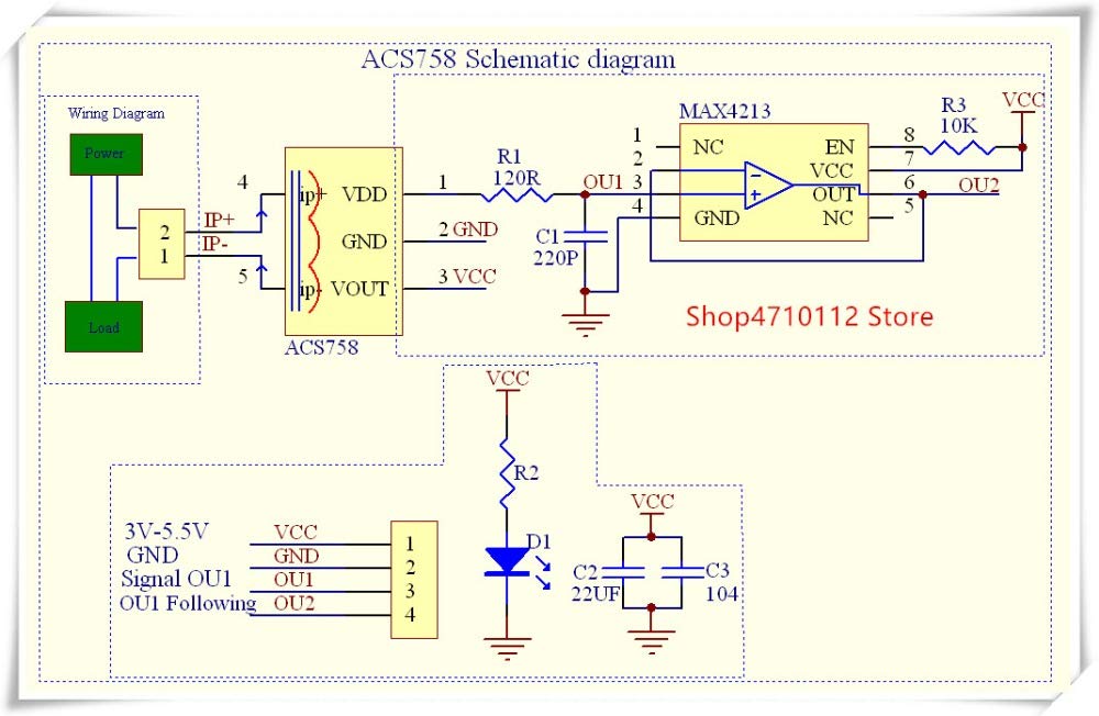 HiLetgo ACS758 ACS758LCB-050B-PFF-T 50A Linear Current Sensor ACS758LCB Current Module 120 kHz Bandwidth 3-5.5V