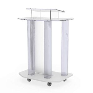 FixtureDisplays® Acrylic Podium Wood Pulpit Large Lecterm for Church School Conference Plexiglass Events Hotel Party Rally 10014-NPF