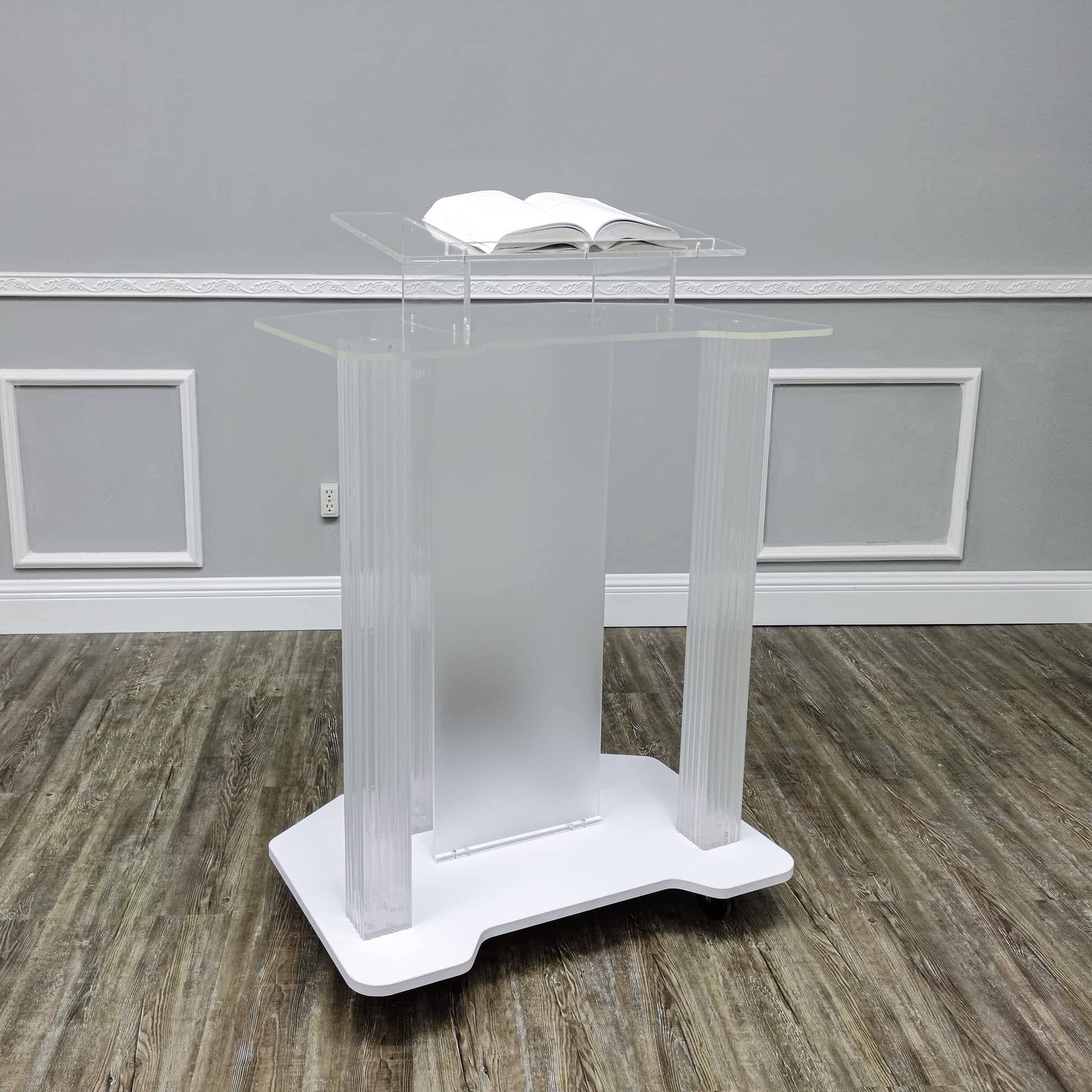 FixtureDisplays® Acrylic Podium Wood Pulpit Large Lecterm for Church School Conference Plexiglass Events Hotel Party Rally 10014-NPF