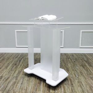 FixtureDisplays® Acrylic Podium Wood Pulpit Large Lecterm for Church School Conference Plexiglass Events Hotel Party Rally 10014-NPF