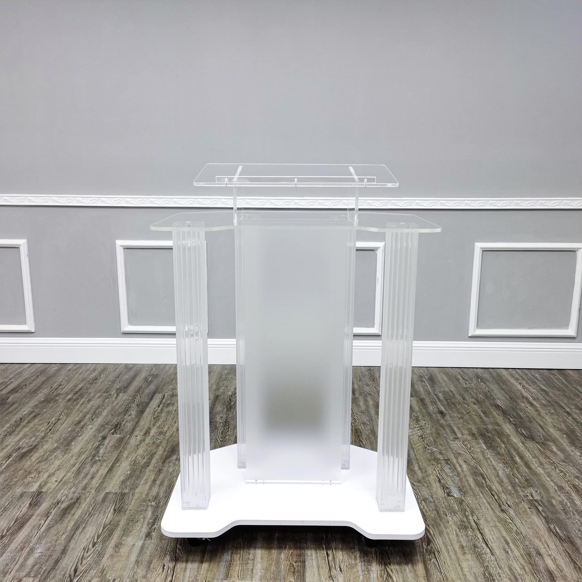 FixtureDisplays® Acrylic Podium Wood Pulpit Large Lecterm for Church School Conference Plexiglass Events Hotel Party Rally 10014-NPF