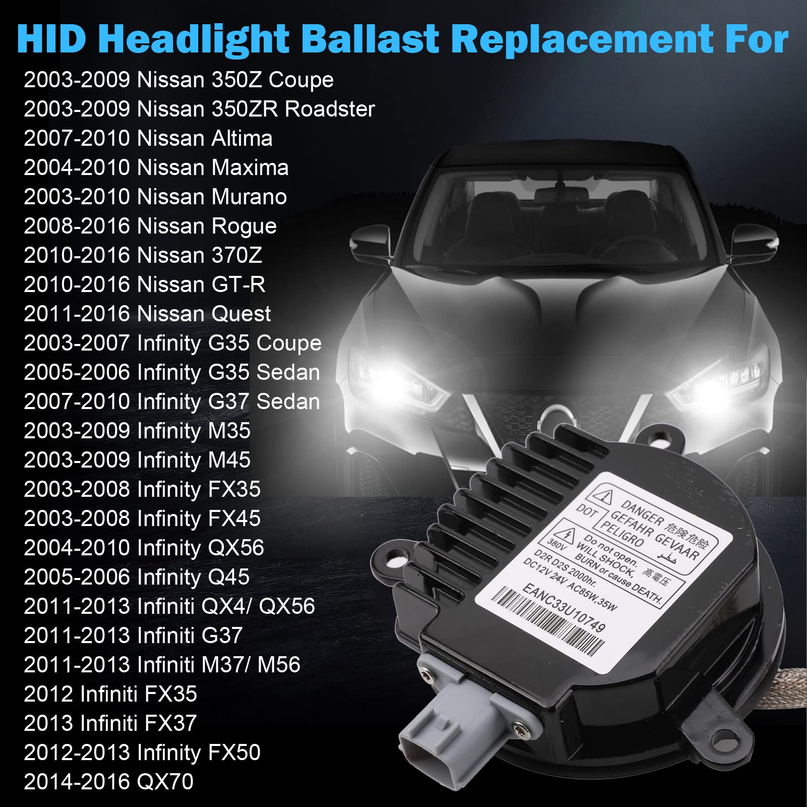 28474-89904 Xenon HID Headlight Ballast Control Unit with Igniter & D2S Bulb Compatible With Nissan 350z Altima Murano Rogue Infiniti G35 G37 Fx35 Qx56 -Replaces 28474-8991A NZMNS111LAN