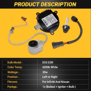 28474-89904 Xenon HID Headlight Ballast Control Unit with Igniter & D2S Bulb Compatible With Nissan 350z Altima Murano Rogue Infiniti G35 G37 Fx35 Qx56 -Replaces 28474-8991A NZMNS111LAN