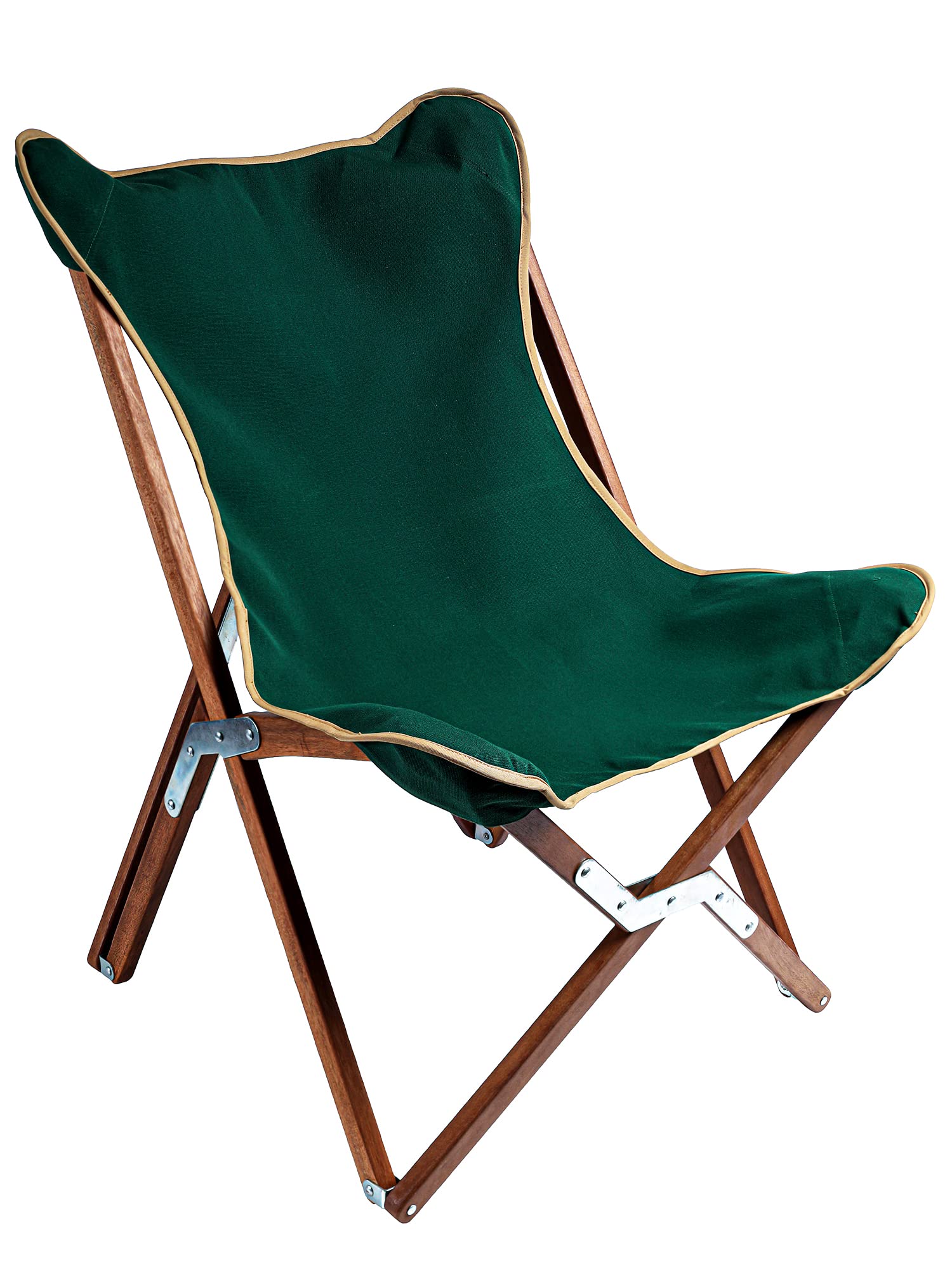 BYER OF MAINE - Pangean Butterfly Chair, Easy to Fold Hardwood Sling Chair for Beach and Camping - 34" H x 23" W, 27" D, Single - Green