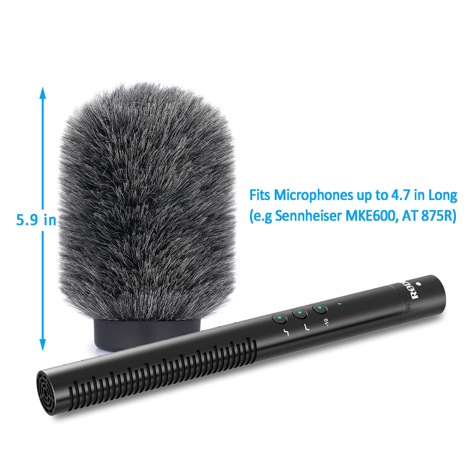 YOUSHARES Deadcat Wind Muff for Rode NTG4,MKE 600 Shotgun Microphones, Audio-Technica AT875R Shotgun Microphones, Windscreen Up to 4.7" Long