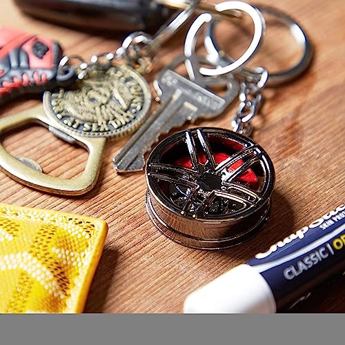 Zodaca 6 Pack Auto Car Parts Keychain Set with Turbo, Manual Gearbox, Tire Rim, Spring Shock Absorber, Brake Rotor (Metal)