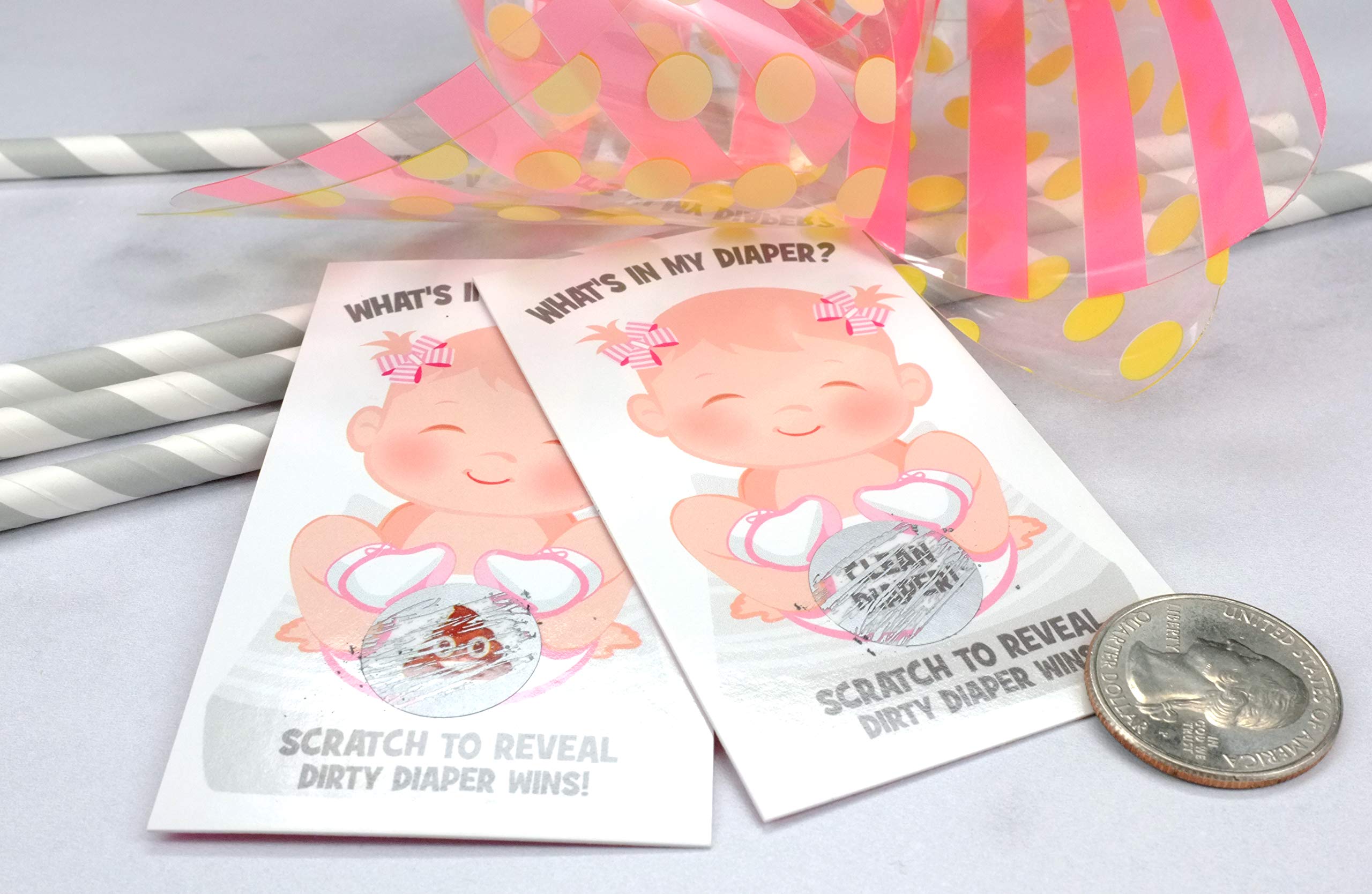 Girl What's In My Diaper Baby Shower Scratch Off Game | 24 Cards - 1 Winner | Baby Shower Games | Baby Shower Prizes | Door Prizes | Dirty Diaper Game