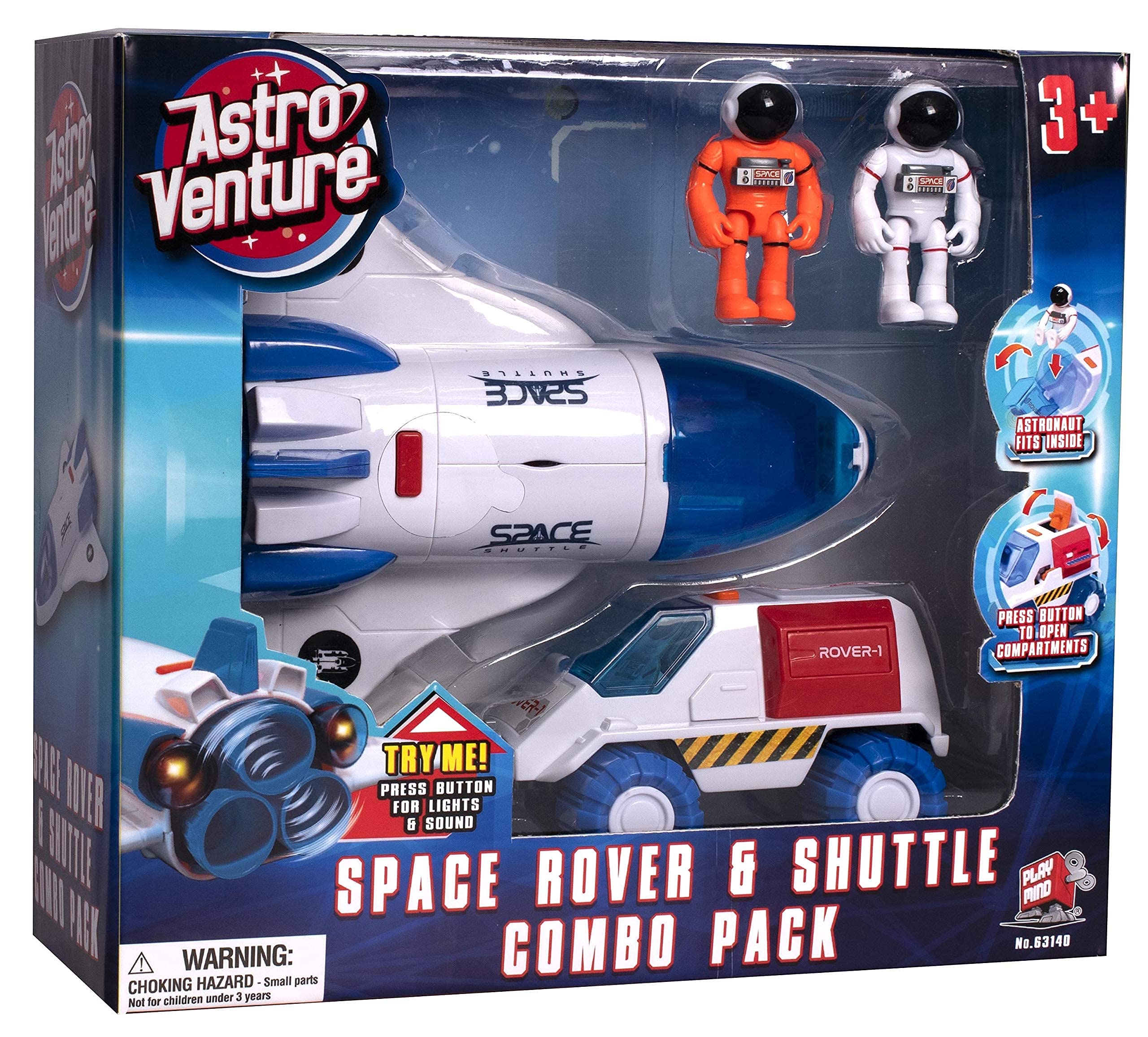 ASTRO VENTURE Space Playset - Toy Space Shuttle & Space Rover with Lights and Sound & 2 Astronaut Figurine Gift Toys for Boys and Girls