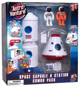 astro venture space playset - toy space station & space capsule with lights and sound & 2 astronaut figurine toys for boys and girls