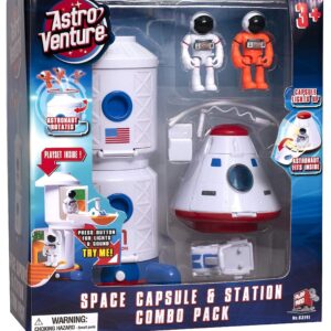 ASTRO VENTURE Space Playset - Toy Space Station & Space Capsule with Lights and Sound & 2 Astronaut Figurine Toys for Boys and Girls