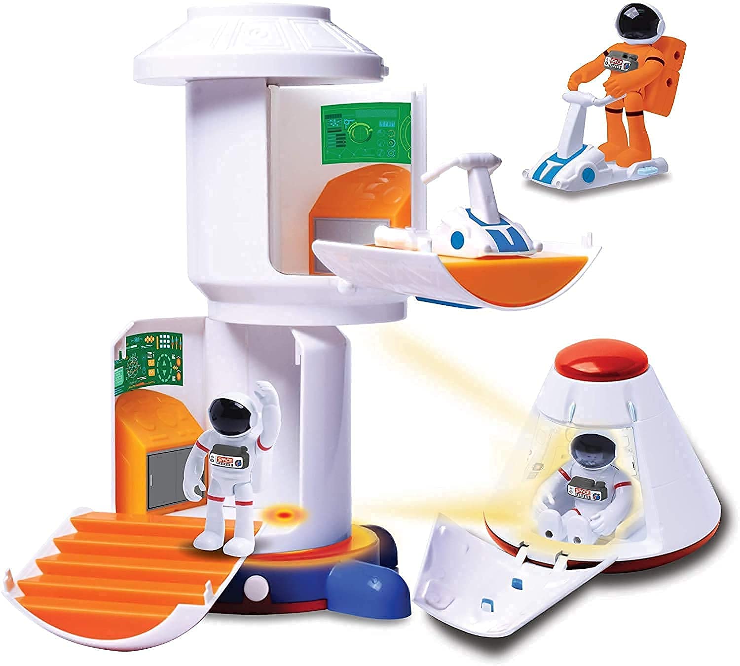 ASTRO VENTURE Space Playset - Toy Space Station & Space Capsule with Lights and Sound & 2 Astronaut Figurine Toys for Boys and Girls