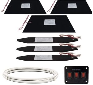 recpro rv tank heater pad kit | 12" x 18" | fresh water | gray water | holding tank | up to 50 gallons | 12v | includes toggle switch and wire | pipe elbow heating pad included (3 pads)
