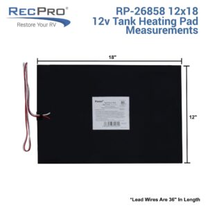RecPro RV Tank Heater Pad Kit | 12" x 18" | Fresh Water | Gray Water | Holding Tank | Up to 50 Gallons | 12V | Includes Toggle Switch and Wire | Pipe Elbow Heating Pad Included (3 Pads)