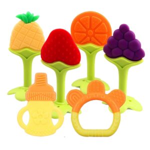 baby teething toys 6 packs bpa free silicone baby teethers, freezer safe organic infant teething toys soft & textured for natural brain development