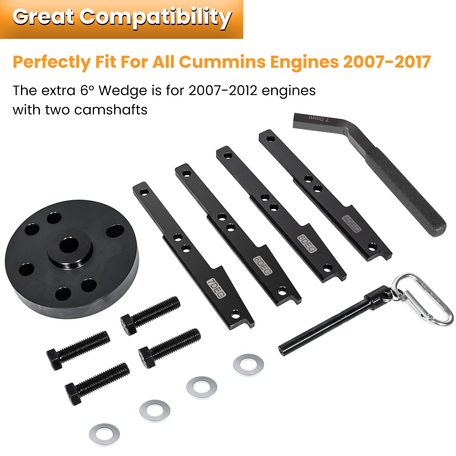 3163021 Cam Timing Tool Kit+3163530 Engine Brake Adjustment Tool 7MM for All Cummins ISX QSX Engine 2007-2017 with Cam Gear Puller & Crank Pin Replace OEM 3163069 3163020 Heavy Duty Steel (15 PCS)