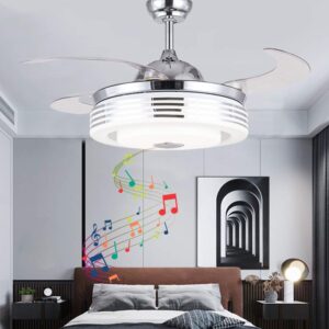 fandian 42" ceiling fan with lights smart bluetooth speaker remote control chandeliers, retractable blades, 3 speed, dimmable 7 color change lighting for living room bedroom