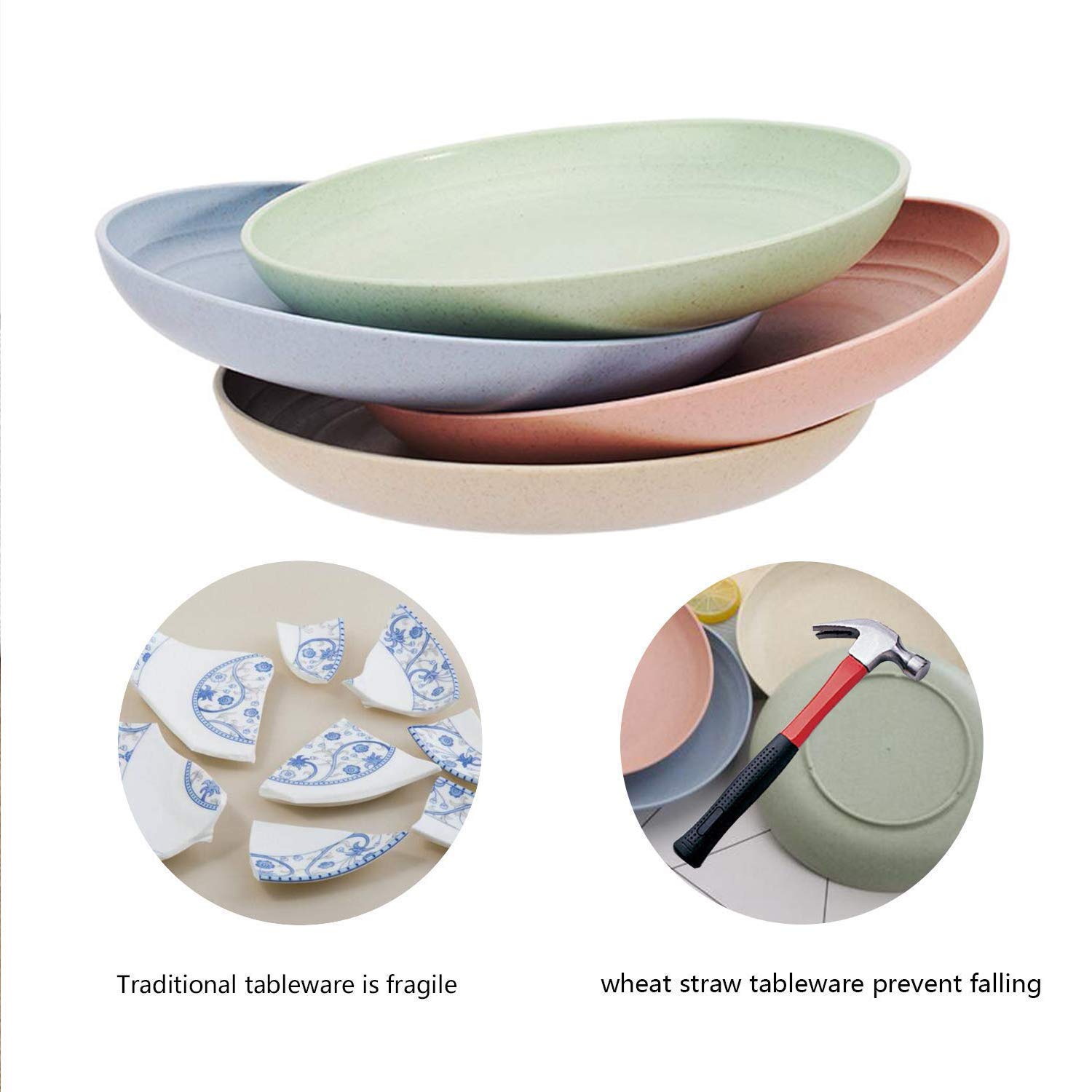 shopwithgreen Wheat Plastic Reusable Dinner Plates, Camping Outdoor Plates Sets, for Kitchen, Dorm Room, Microwave Dishwasher Safe, Unbreakable and Lightweight, 10 Inch, 4 PCS