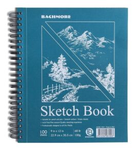 bachmore sketchpad 9x12" inch (68lb/100g), 100 sheets of spiral bound sketch book for artist pro & amateurs | marker art, ink art, colored pencil, acrylic paint, charcoal for sketching