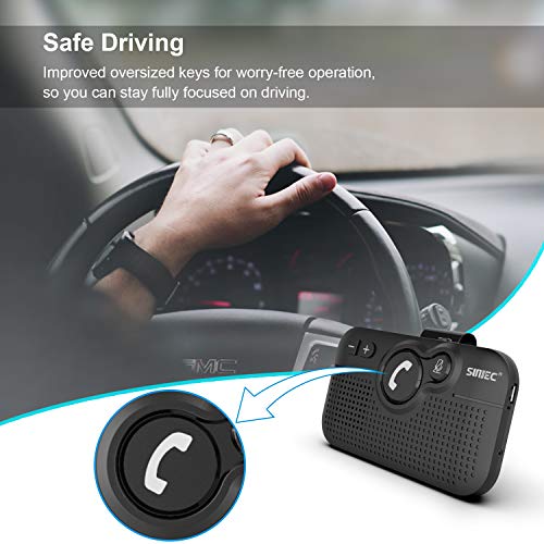 SUNITEC Handsfree Bluetooth Car kit for Cell Phone, Wireless Bluetooth Speaker for car, AUTO Power ON Support Siri Google Voice Assistant Hands Free Car Phone Speakerphone with Visor Clip-BC980SA