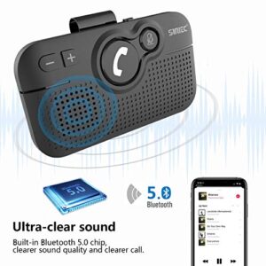 SUNITEC Handsfree Bluetooth Car kit for Cell Phone, Wireless Bluetooth Speaker for car, AUTO Power ON Support Siri Google Voice Assistant Hands Free Car Phone Speakerphone with Visor Clip-BC980SA