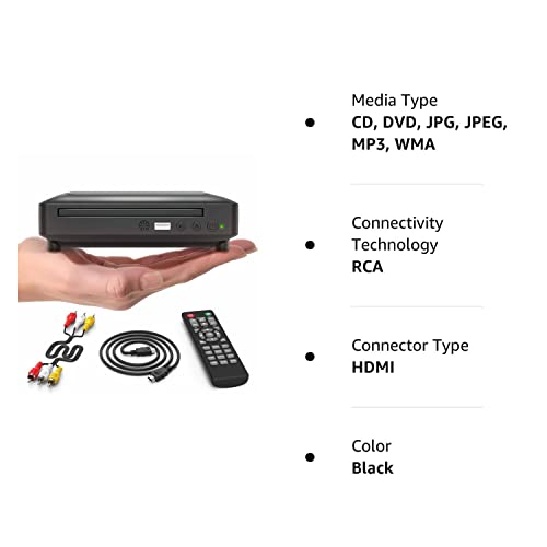 Ceihoit Mini HD DVD Player, CD Players for Home, DVD Players for TV, HDMI and RCA Cable Included, Up-Convert to HD 1080p, All Region, Breakpoint Memory, Built-in PAL/NTSC, USB 2.0