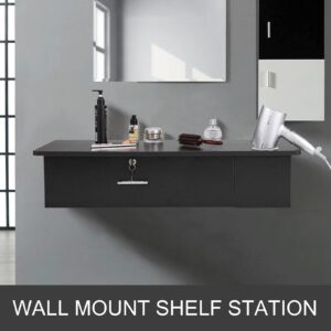 VEVOR Black Salon Wall Mount Styling Station Classic Locking Storage Beauty Salon Spa Equipment Barber Station