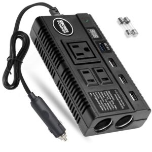 car power inverter 120w 12v 24v dc to 110v ac 4 usb ports car charger adapter with 3 ac outlets dual cigarette lighter charger + digital led display for phones tablets pc laptops (120w)