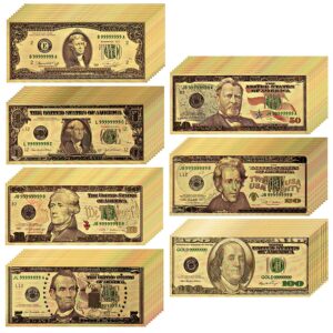 long7ines usa president 1/2/5/10/20/50/100 dollar bill banknote, 24k gold coated legacy limited edition chief executive banknote bill great gift for coin currency collectors and republican (70 pack)