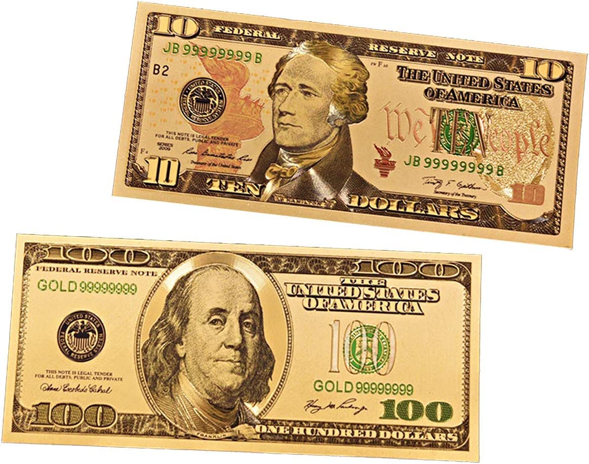 LONG7INES USA President 1/2/5/10/20/50/100 Dollar Bill Banknote, 24k Gold Coated Legacy Limited Edition Chief Executive Banknote Bill Great Gift for Coin Currency Collectors and Republican (70 Pack)