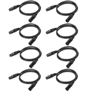 eyeshot 3.2ft / 1m dmx cable, 8pcs 3 pin dmx cables dmx wires, dmx512 xlr male to female stage light signal cable with metal connectors, connection for stage & dj lighting fixtures